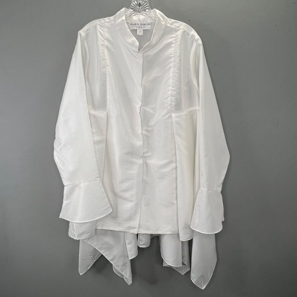 Rubin Singer Studio Taffeta Handkerchief Top Plus 22W White Bell A390099 NWOT